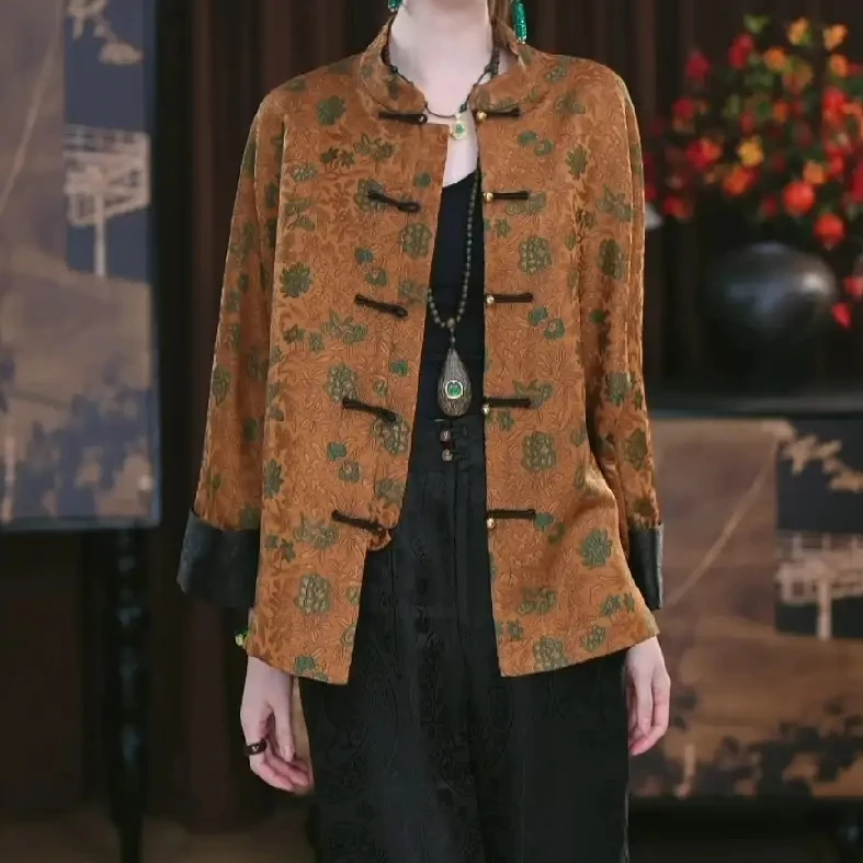 【予汐】 宋锦新中式气质复古显瘦春秋宽松国风花色短款外套上衣