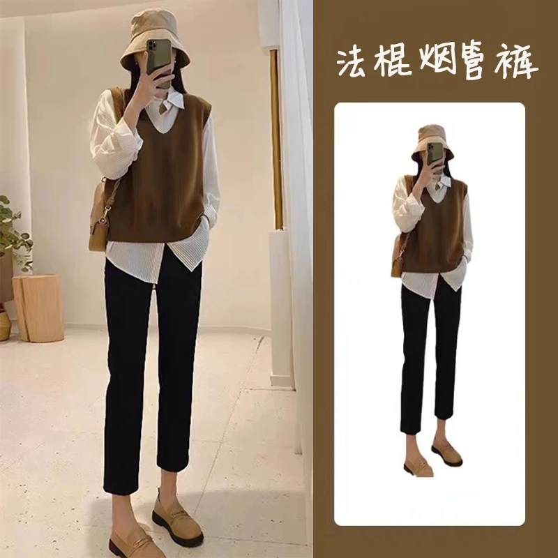 万宜维多B806质感高腰显瘦九分烟管裤女直筒高级垂感春季百搭神裤