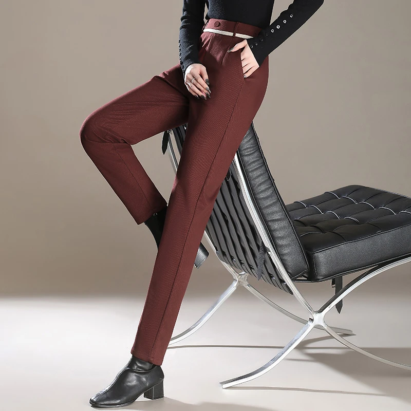 羊 毛蚕 丝毛呢牡丹裤劈缝全包边休闲职场高腰保暖小脚裤B532