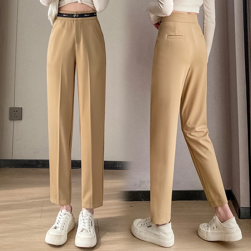 B308 职业西装裤织带九分烟管裤休闲百搭通勤显瘦舒适高腰简约