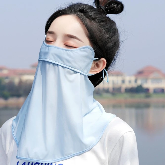 防晒面罩薄款透气骑行开车口罩女士全脸遮阳舒适护颈超强防紫外线