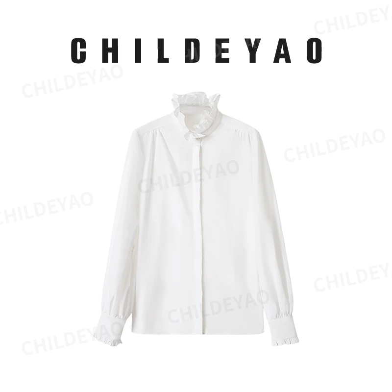 【羽清】+天丝法式荷叶边衬衫长袖女2023早秋新款衬衣上衣Z31105