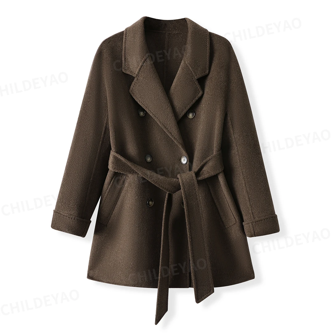 绵羊毛双面呢大衣中长款高端秋冬毛呢外套N8024翻领女士羊绒百搭