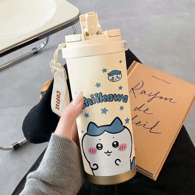 科宾斯卡通小八高颜值双饮保温杯吸管直饮户外便携车载手提咖啡杯