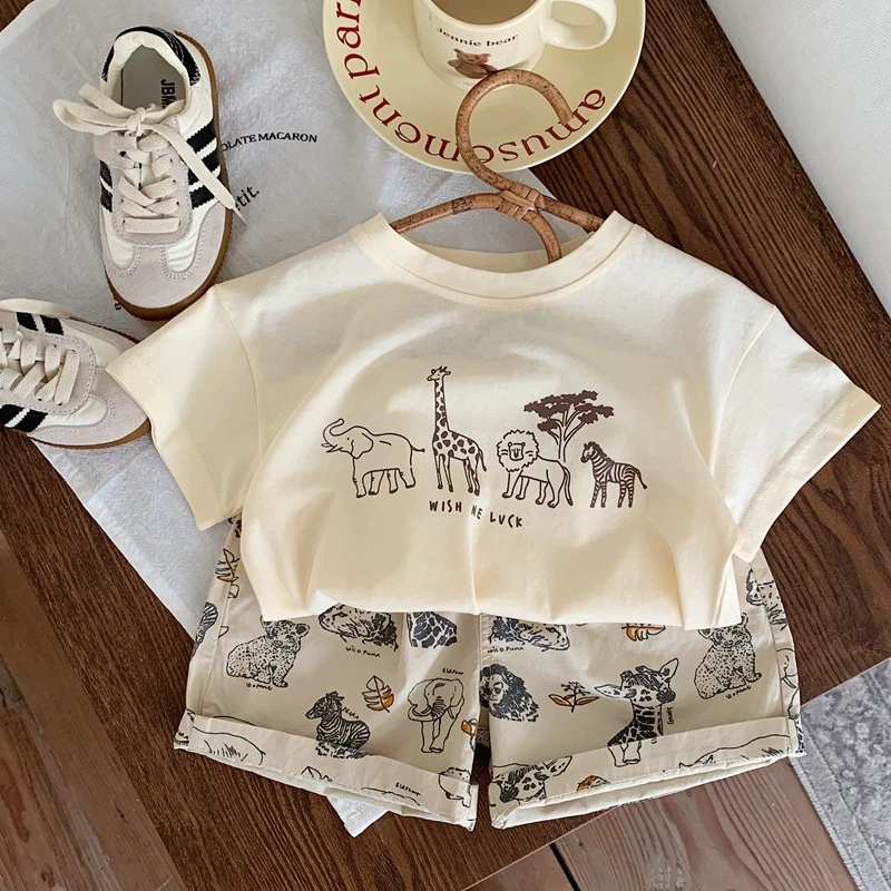 软糯糯手感~韩系中小儿童短袖T恤夏季薄款卡通动物男女童洋气上衣