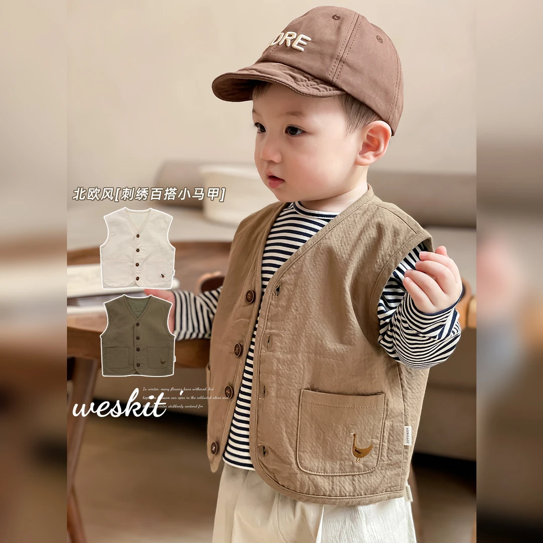 新款春秋好看中小童男童百搭马甲1-3-6 刺绣百搭小马甲男宝