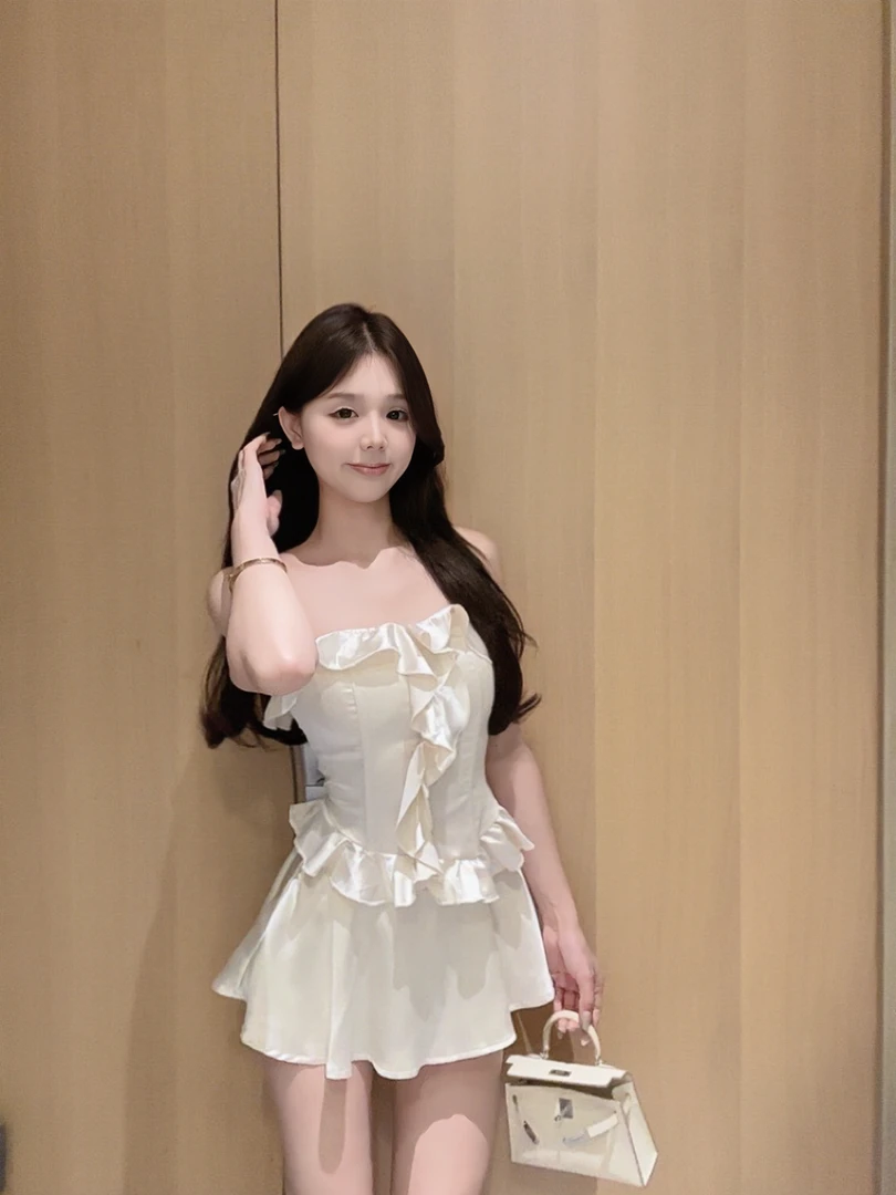 【CUTE 专属】富家千金缎面鱼骨抹胸上衣+半身裙裙裤气质纯欲两件套