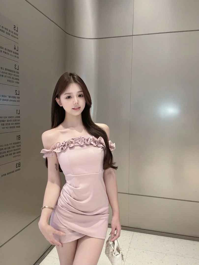 【CUTE 专属】名媛气质性感一字肩抹胸连衣裙纯欲修身显瘦包臀裙