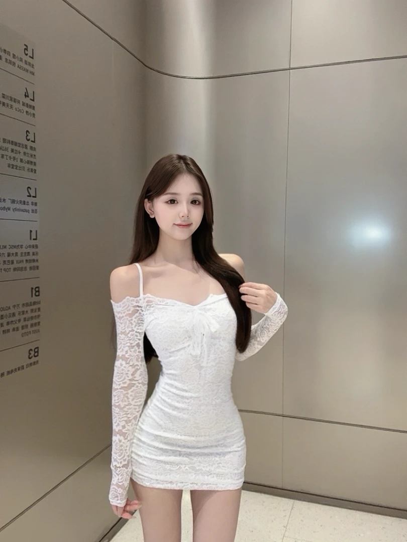 【CUTE 专属】气质性感露肩蕾丝连衣裙修身显瘦包臀打底内搭裙