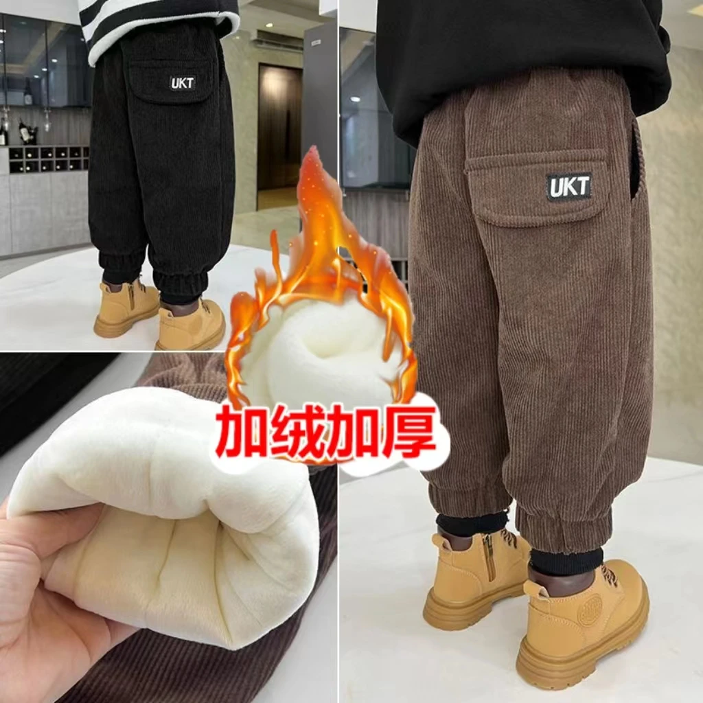 男女童宝宝绒裤子外穿休闲儿童冬季三层保暖加绒加厚棉裤一件过冬