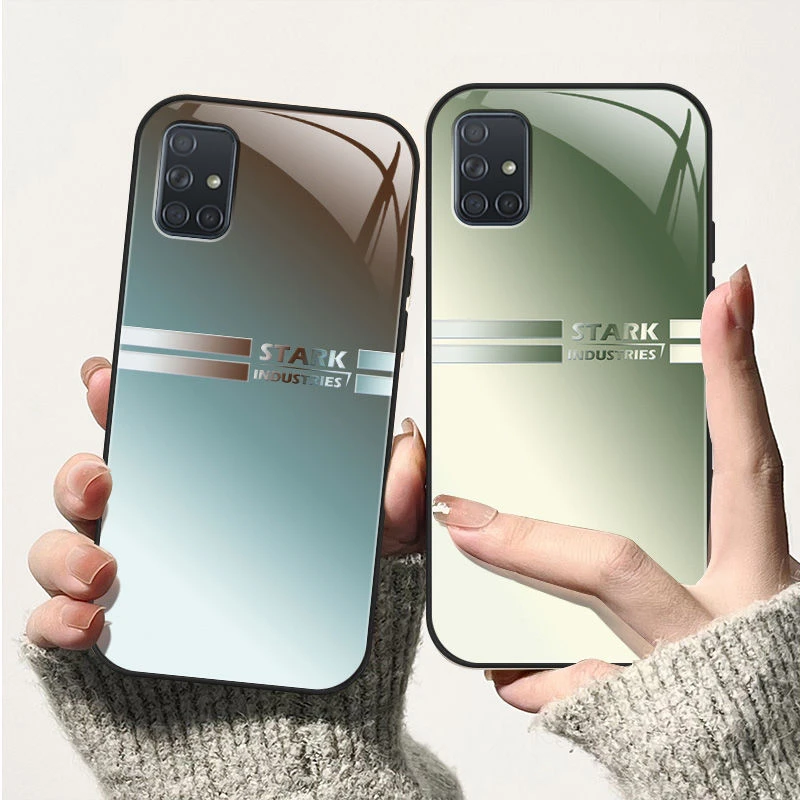 适用Galaxy三星A71 4G版渐变色彩钢化玻璃手机壳高级感全包边保护