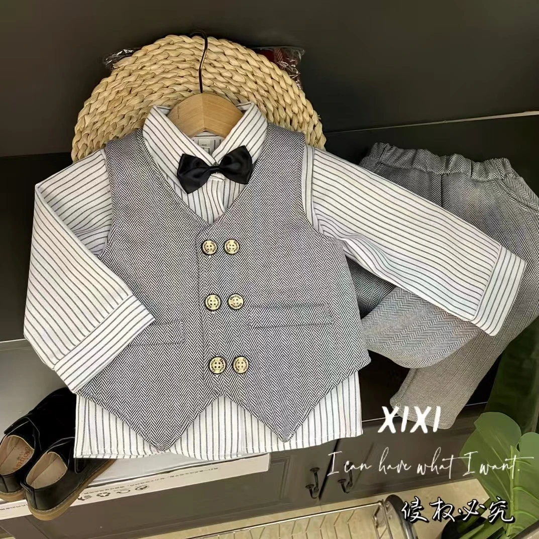 加绒【XIXI】秋冬款薄绒BB绒儿童周岁礼服花童演出服西装