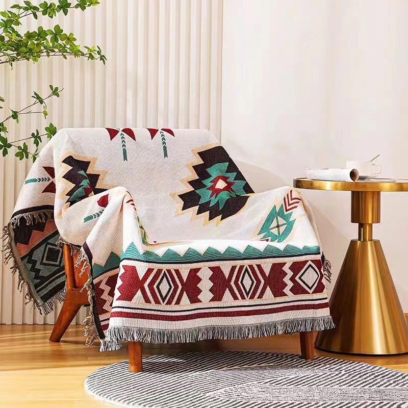 E-19【130*180】棉麻 不规则图案盖巾美式盖布简约桌布茶几布台布