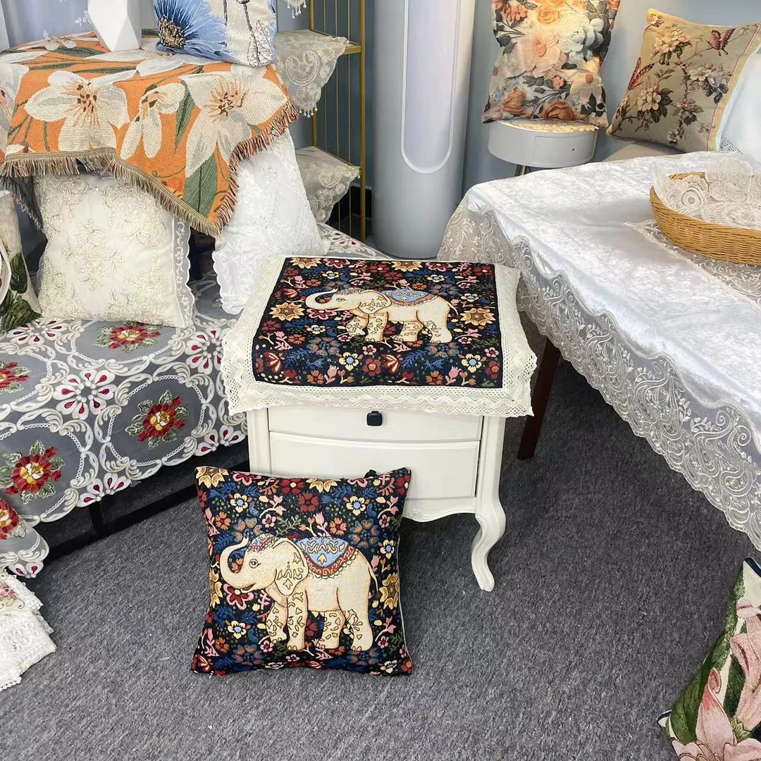 D-18【45*45CM】不含芯棉麻交织大象图案抱枕套