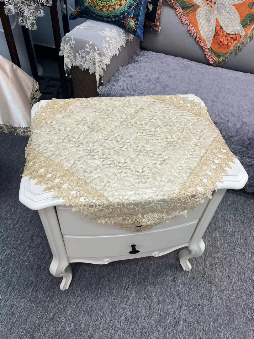 B-42卡其色【60*60】欧式田园金丝免洗茶几布 防烫轻奢高级感桌布