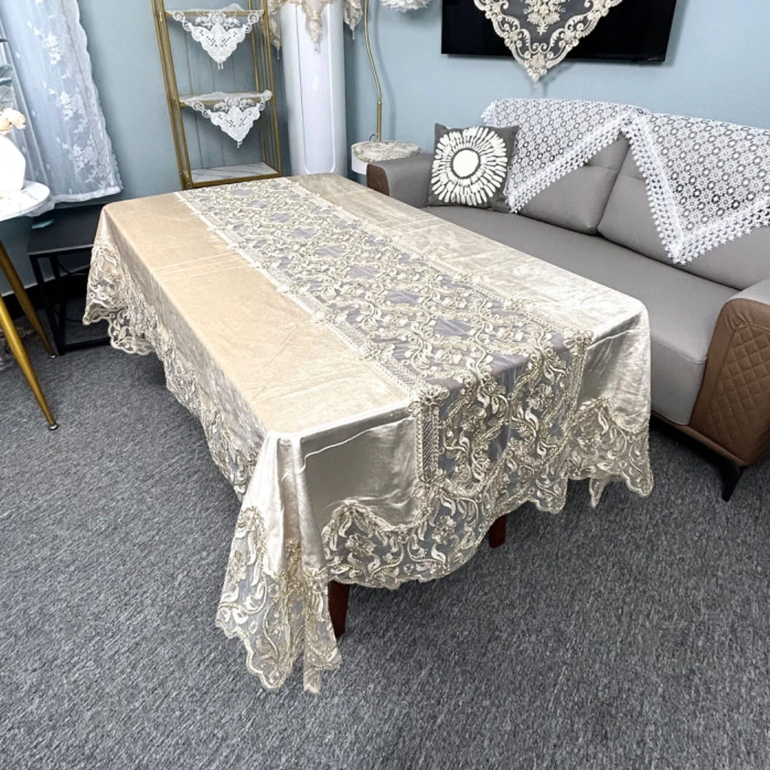 A-01咖色（150*220）欧式田园金丝绒茶几布桌布防尘台布家用防滑