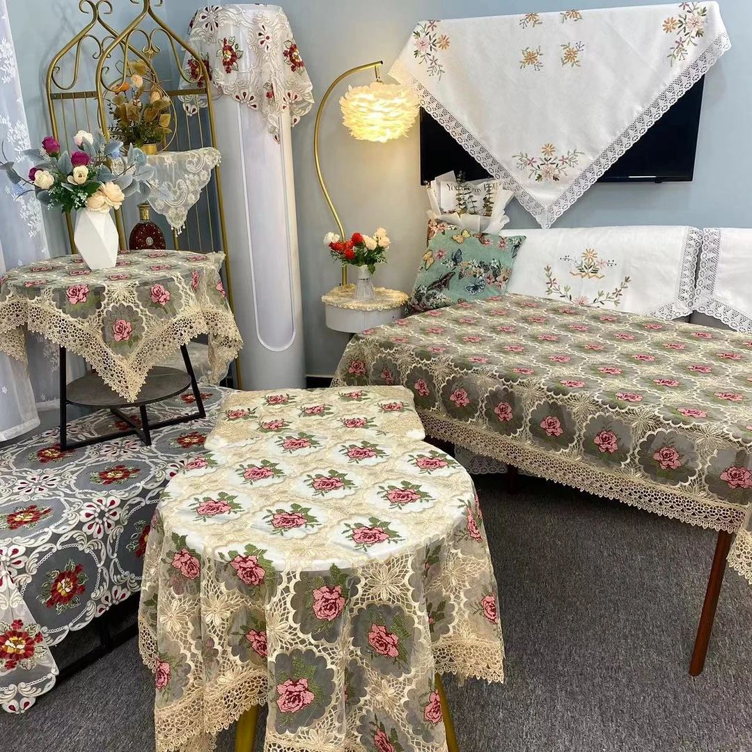 E-18【60*60CM】粉色玫瑰十字绣家用桌布盖巾