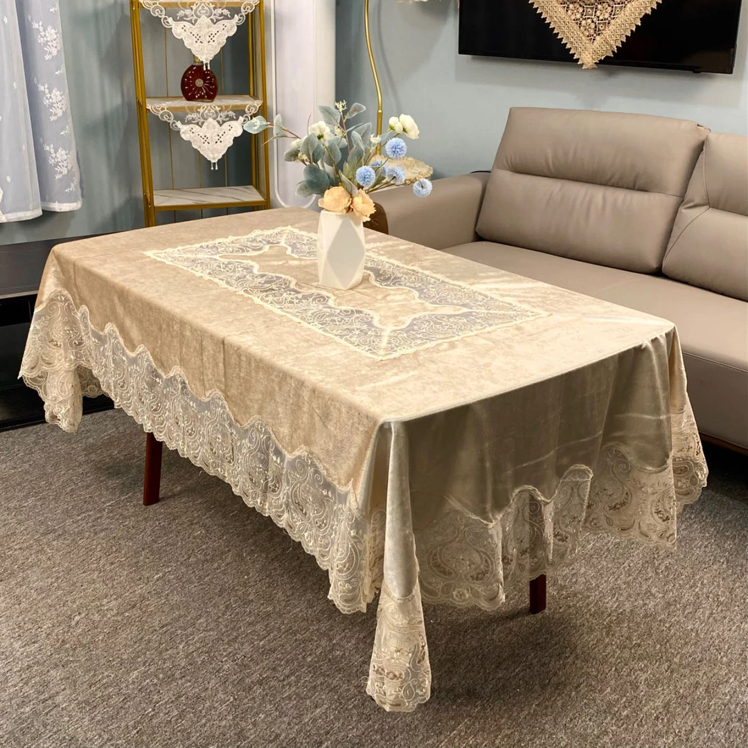 A-04米色(180*270)欧式田园金丝绒免洗茶几布防烫轻奢高级感桌布