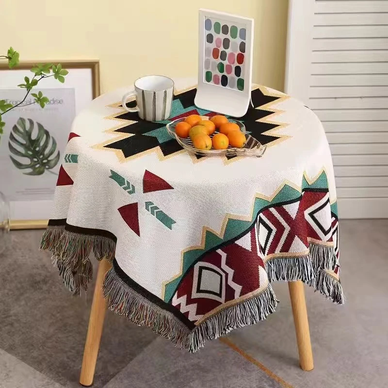 E-19【130*130】棉麻 不规则图案盖巾美式盖布简约桌布茶几布台布