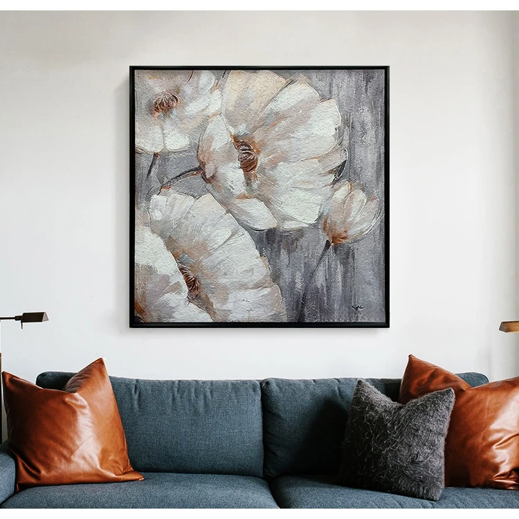 肌理空谷幽兰轻奢冷色调客厅质感美观防水品质竖款餐厅装裱装饰画