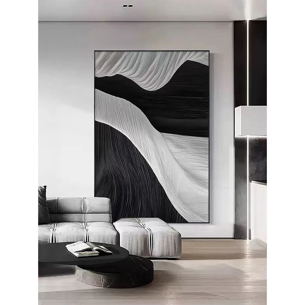 肌理装饰画黑白抽象艺术简约质感玄关餐厅单幅玄关装饰挂画