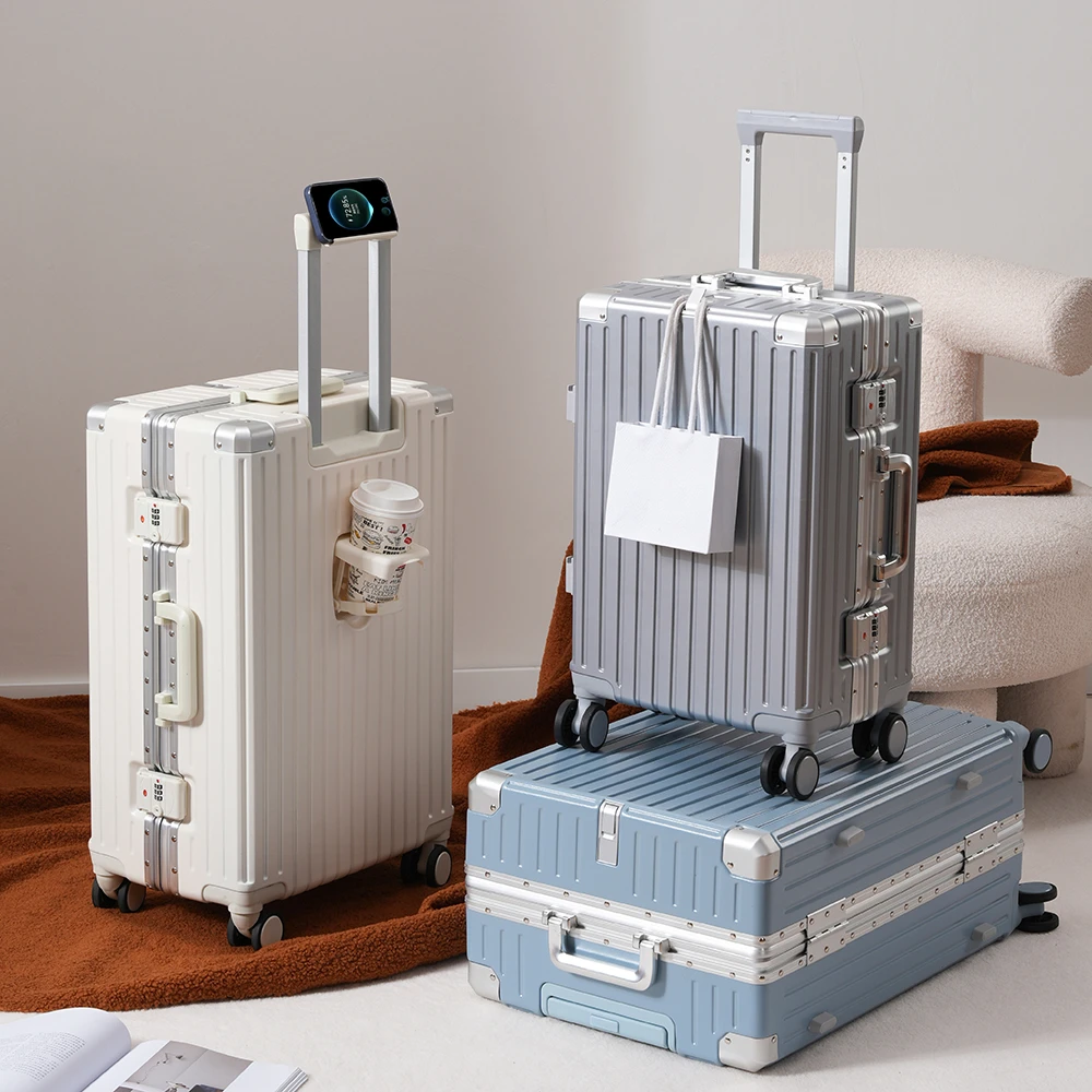 糖果色行李箱新款拉杆登机20寸24小型旅行密码万向轮手机支架杯架