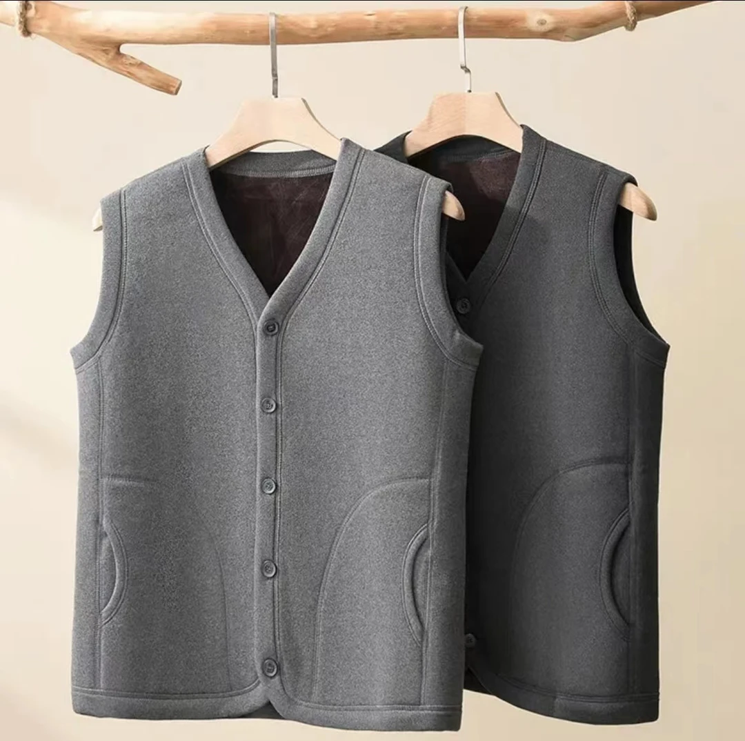 冬季中老年三层马甲加绒加厚男士中年内搭坎肩开衫内衣保暖