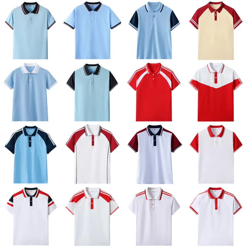 中学生短袖校服夏季初中POLO衫浅蓝白红色高中生T恤班服套装半袖