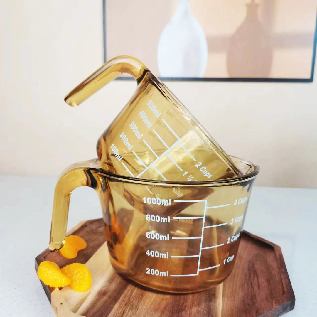 茶色玻璃量杯带刻度 耐高温烘焙工具食品级打鸡蛋液杯子