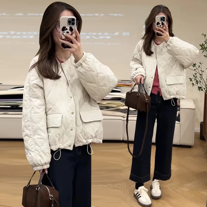 TUCANO/啄木鳥设计感菱形加棉短外套女冬季新款休闲显瘦轻薄棉服