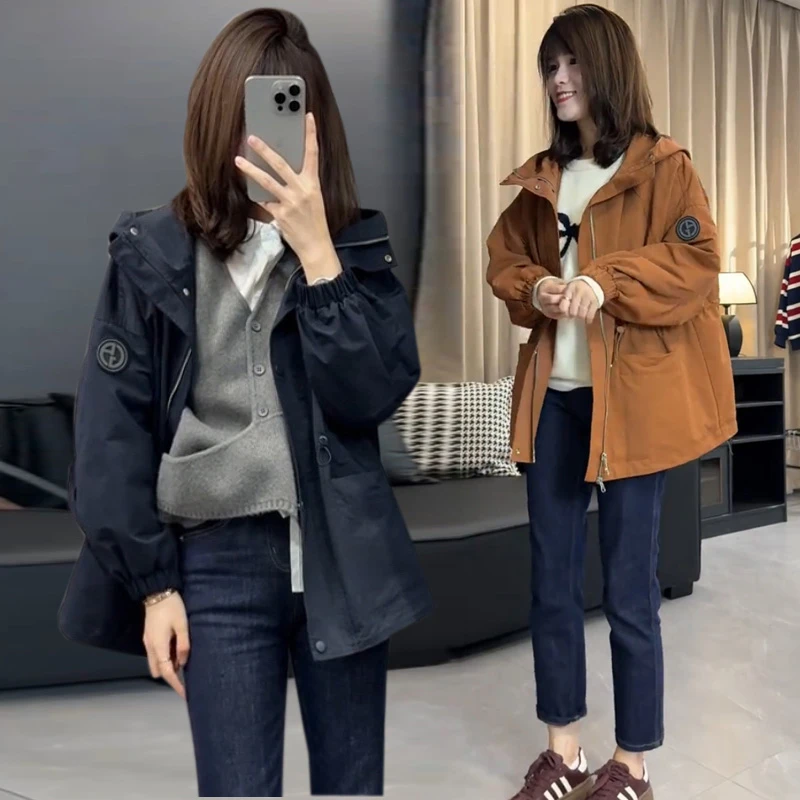 爆款中长款收腰连帽冲锋衣外套女2024秋季新款休闲显瘦运动夹克潮