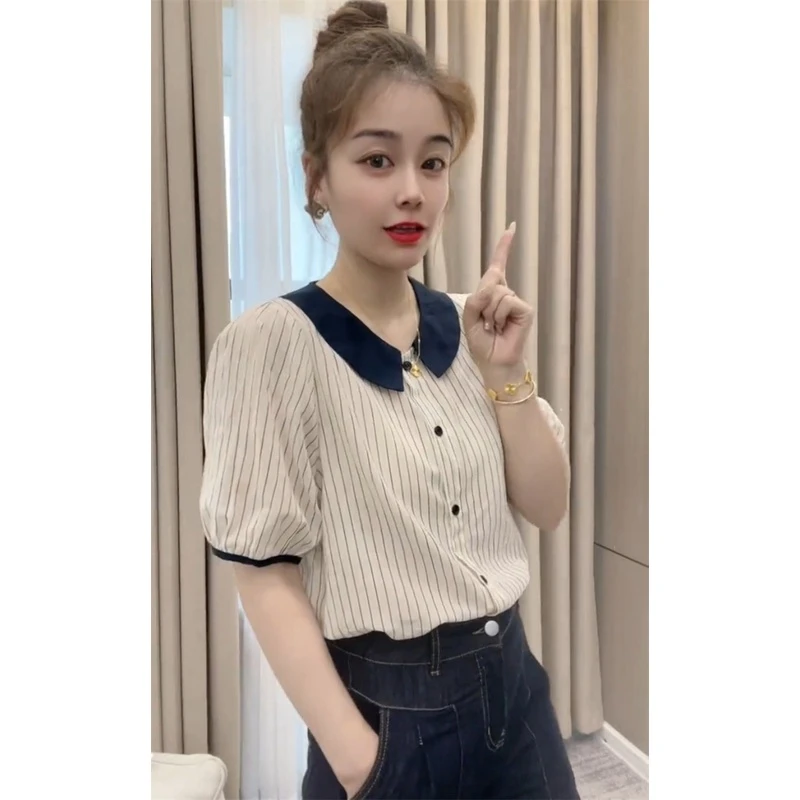 短袖衬衫女2025春夏季新款休闲显瘦减龄薄款高级感小个子撞色小衫