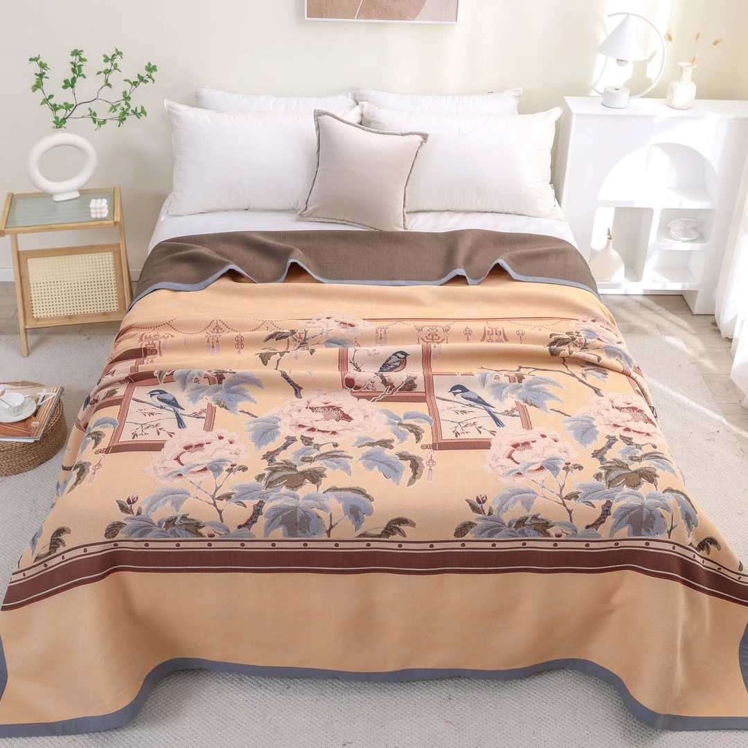 （苏秘套盒）纱布盖毯三件套--喜鹊报春