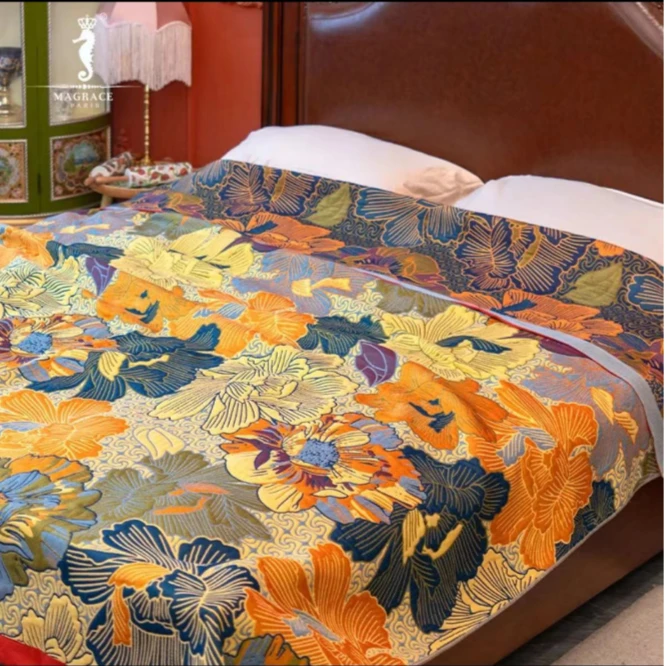 纯棉纱布盖毯凉席--国色无双黄200*230