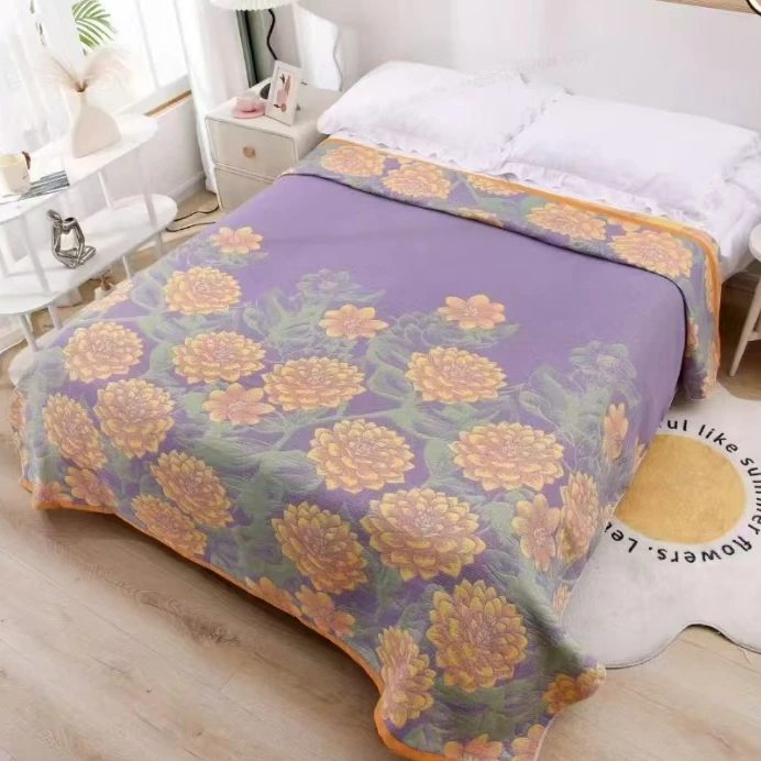 纯棉纱布盖毯--紫色牡丹200*230