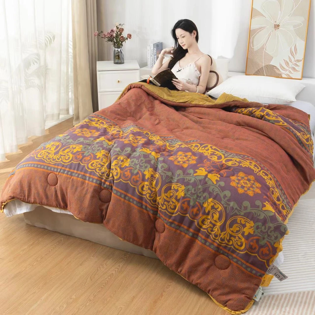 色织双层纱蛋白被--典雅桔200*230