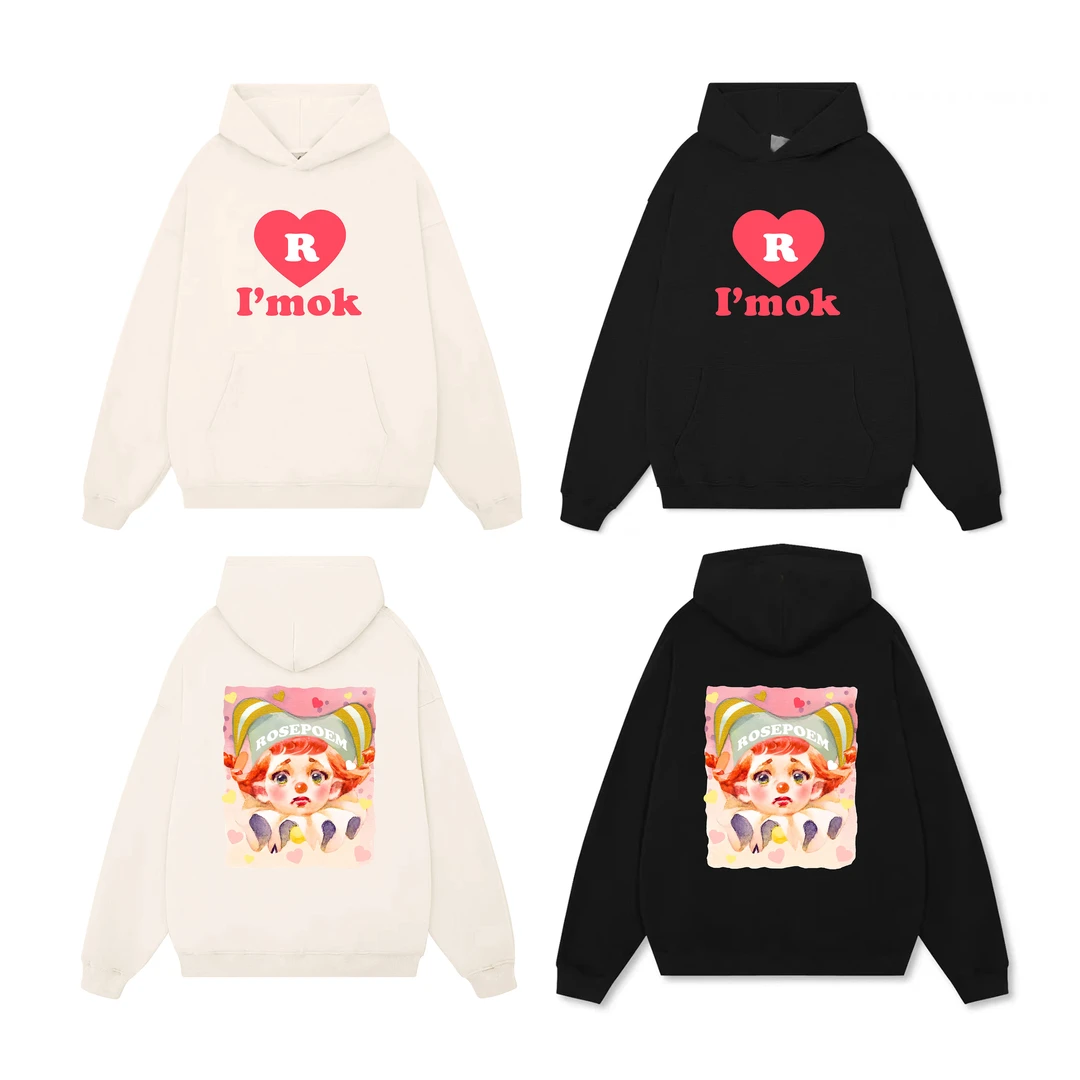 2023ROSE卡通印花长袖休闲情侣运动国潮时尚宽松潮流套头连帽卫衣
