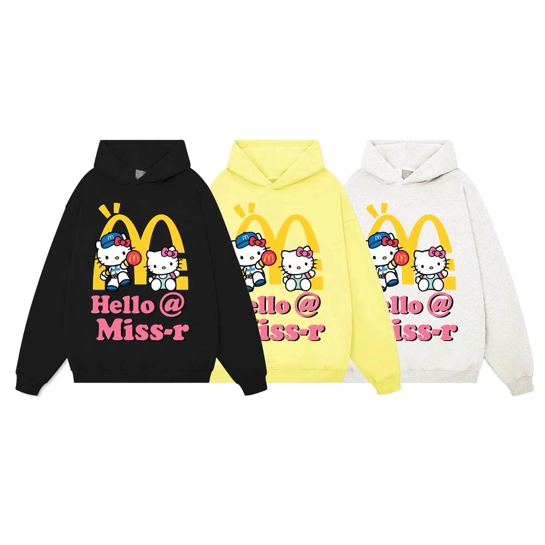 2023ROSE秋冬宽松休闲潮流时尚动漫情侣卡通印花长袖套头春秋带帽