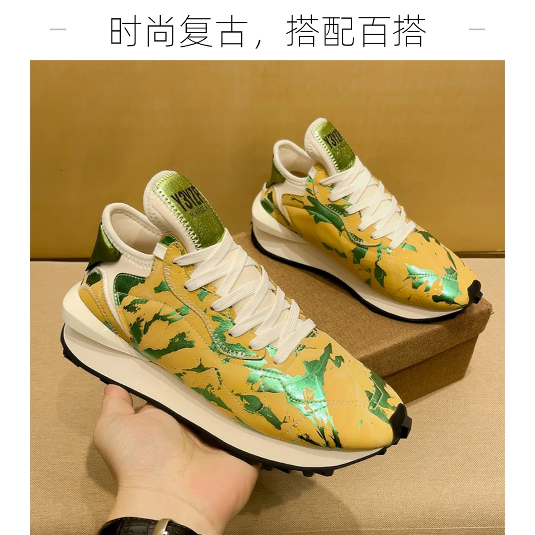男鞋时尚休闲百搭夏季复古印花男士轻奢透气潮鞋厚底个性阿甘鞋男