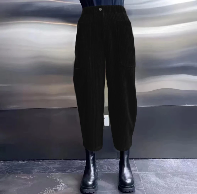 2024秋冬加绒雪尼尔休闲工装裤宽松九分裤5100219