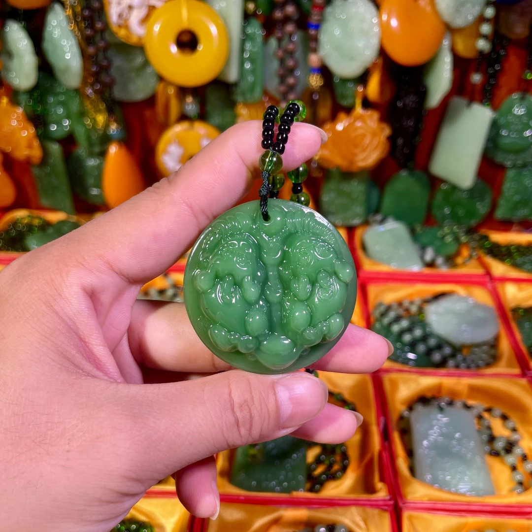 11时尚百搭深绿色单面双貔貅