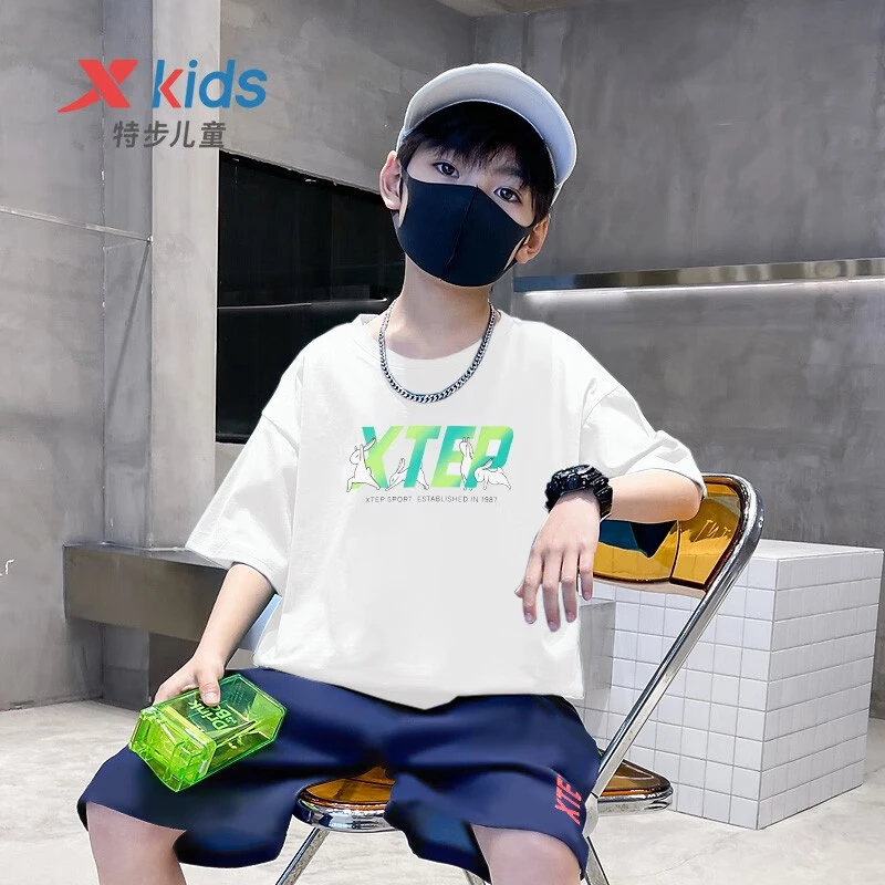 XTEP/特步儿童T恤短袖夏季冰丝速干透气6-16岁男童运动上衣中大童
