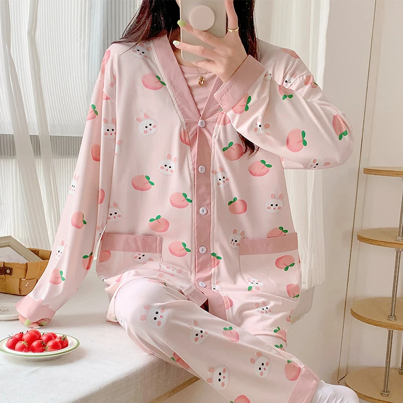 三件套月子服夏季薄款哺乳衣孕妇睡衣孕期家居服套产后喂奶5-9月