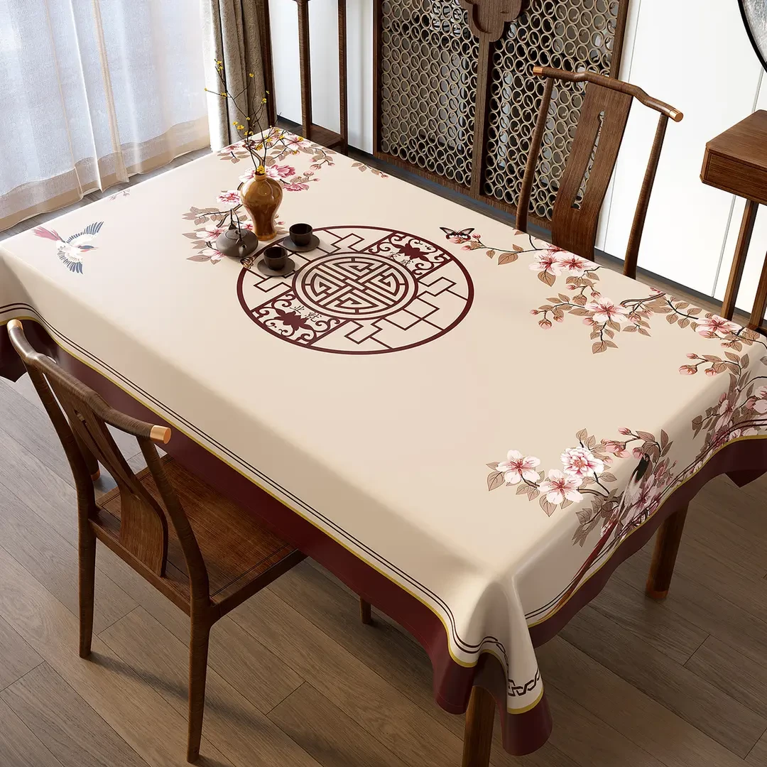新中式桌布免洗防水防油pvc餐桌垫轻奢桌布茶几布长方形桌布家用