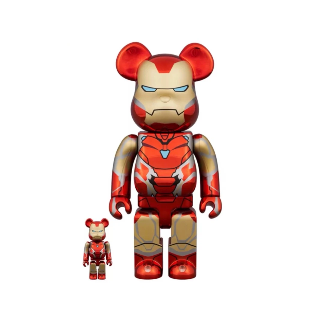 【预定先发预定卡】Bearbrick 积木熊 电镀钢铁侠 MK85 400%+100%