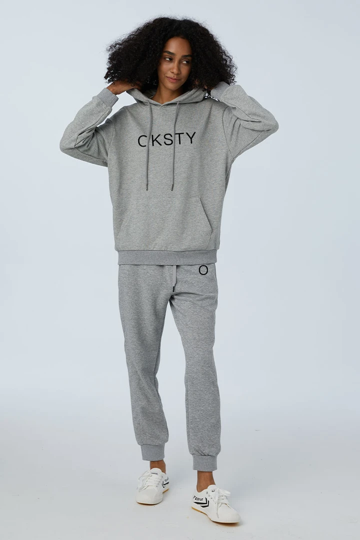 OKSTY/藕壳 新锐潮牌灰色休闲套装情侣卫衣卫裤 男女同款 可穿到