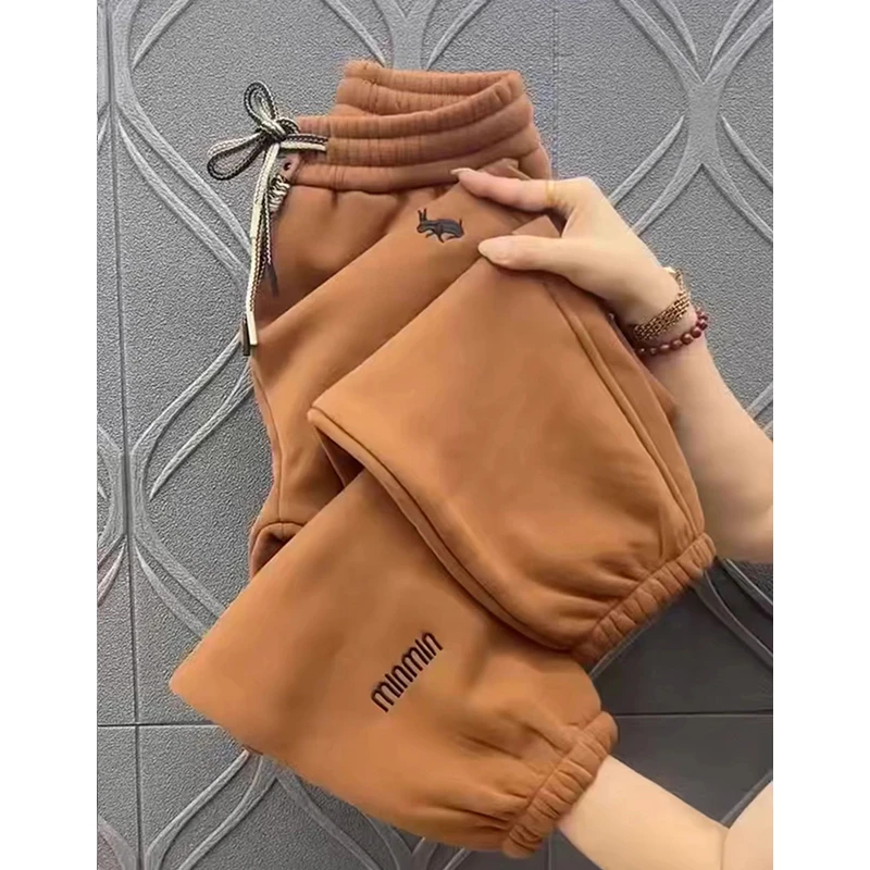 秋冬新款刺绣加绒加厚休闲裤保暖显瘦时尚百搭宽松小个子哈伦裤