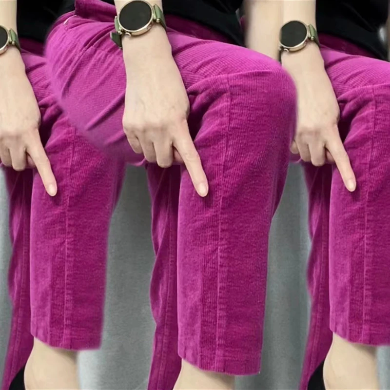 秋冬新款灯芯绒直筒裤显瘦高腰时尚百搭加厚修身宽松休闲裤