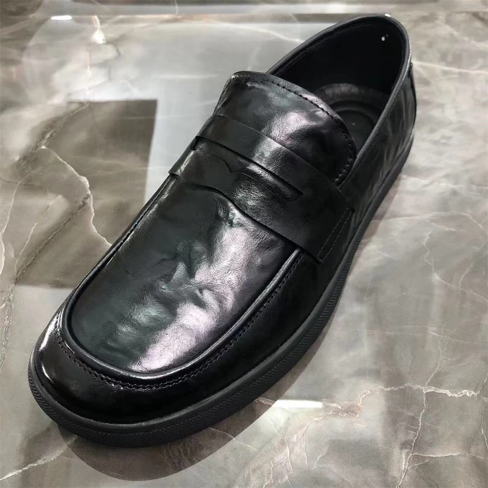 【品牌】雷述富男士头层牛皮一脚蹬乐福鞋【平底】鞋底上线休闲鞋
