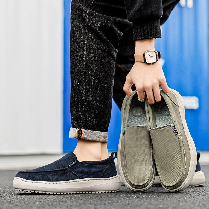 夏季乐福鞋透气布鞋男士软皮软底一脚蹬懒人鞋单鞋休闲轻便男鞋